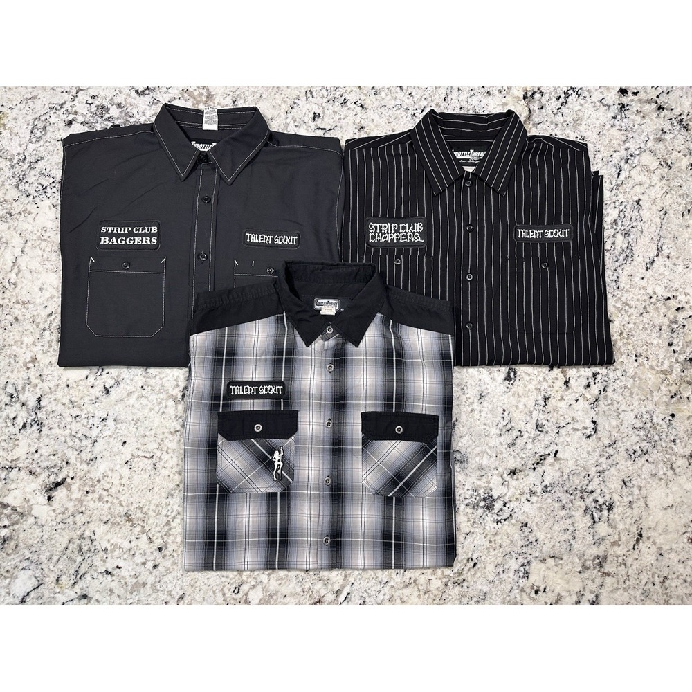 NWOT Strip Club Choppers Talent Scout Black Work Button Up Shirts XL Lot of 3‎